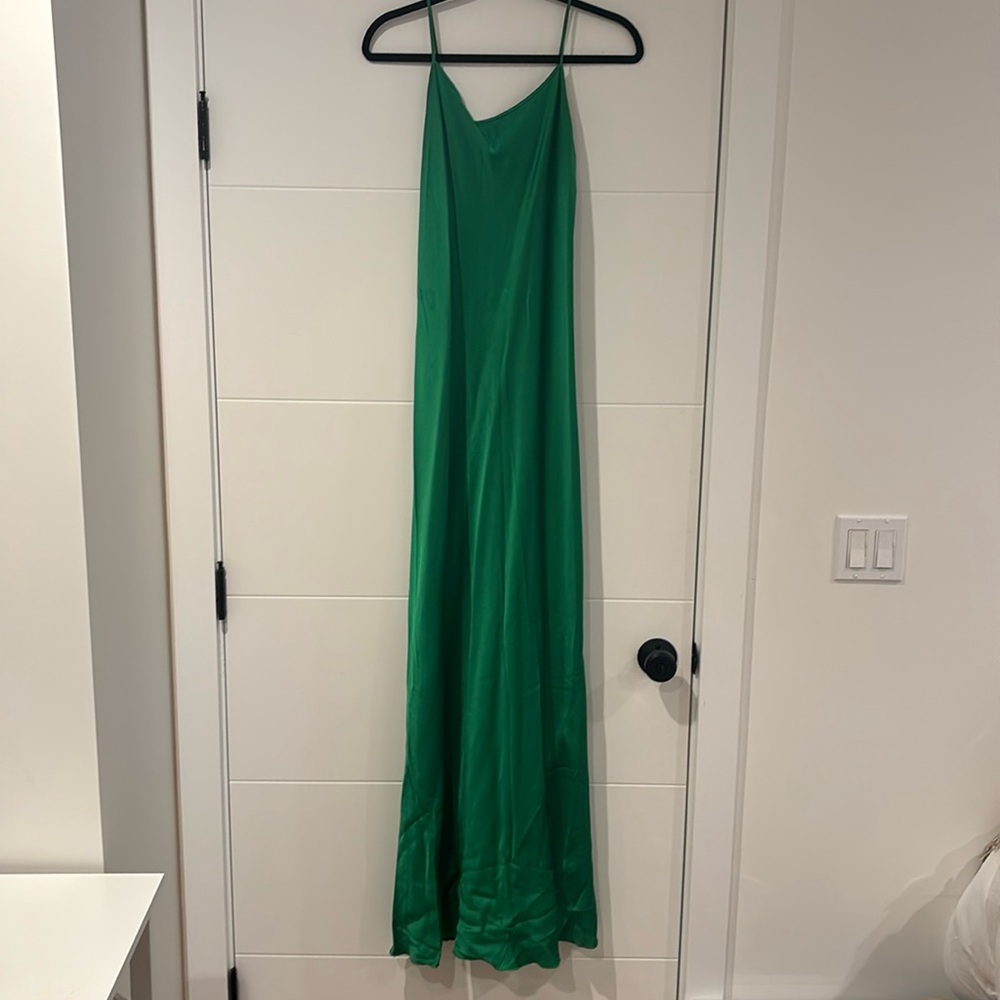 Victoria Beckham Satin Open-back Maxi Slip Dress in Green